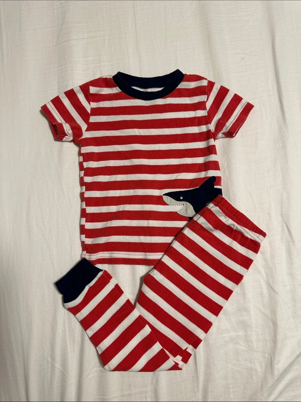 Carter’s Red & White Striped Kids Pajama Set with Navy Shark Accent